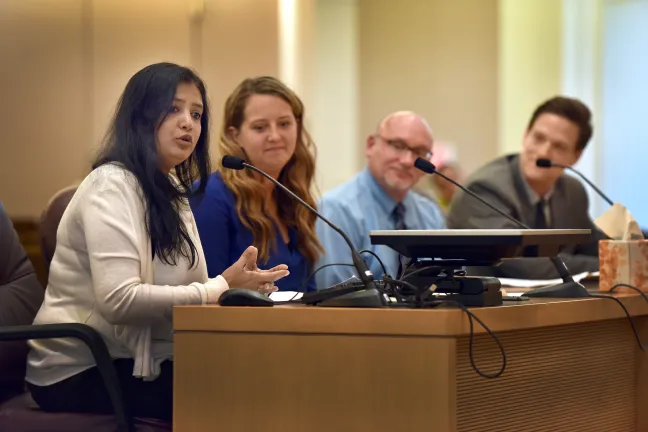 Asha Khanvilkar told the board that her son is happy and healthy today, thanks to the support he received from the county's Multnomah Early Assessment and Support Alliance.