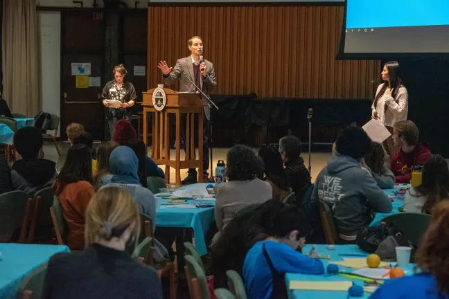 Sen. Ron Wyden addresses the assembly.