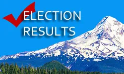 Image of Mt Hood and text that says Election Results