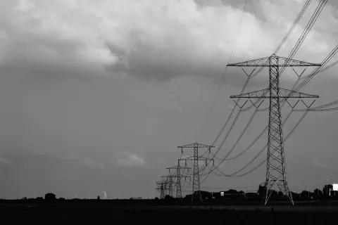Black and white image of power lines